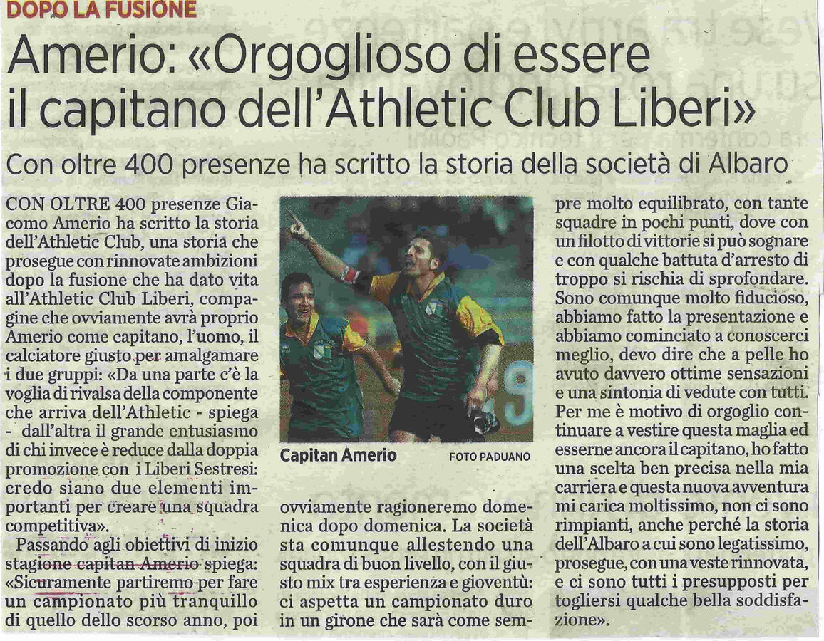 Giacomo Amerio - Athletic Club Albaro - SecoloXIX Giacomo Amerio - Attaccante - Capitano Athletic Club Albaro
